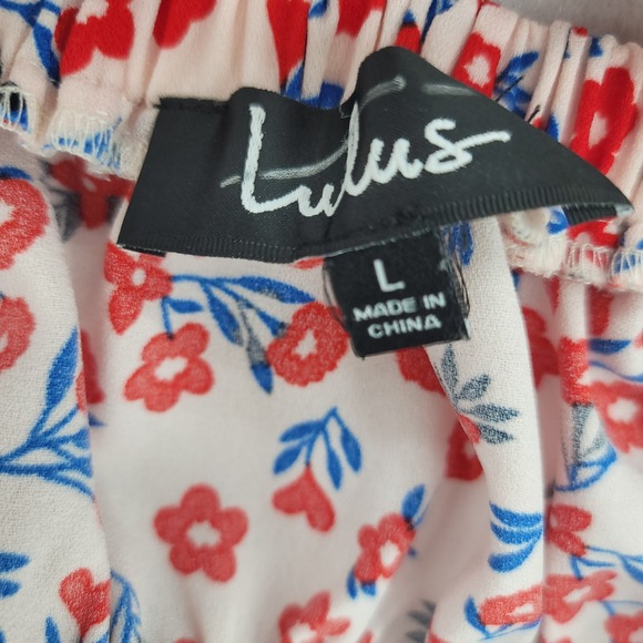 Lulus Womens L Dress Polyester Red Blue Floral Strapless Boho Cottagecore - Picture 4 of 5